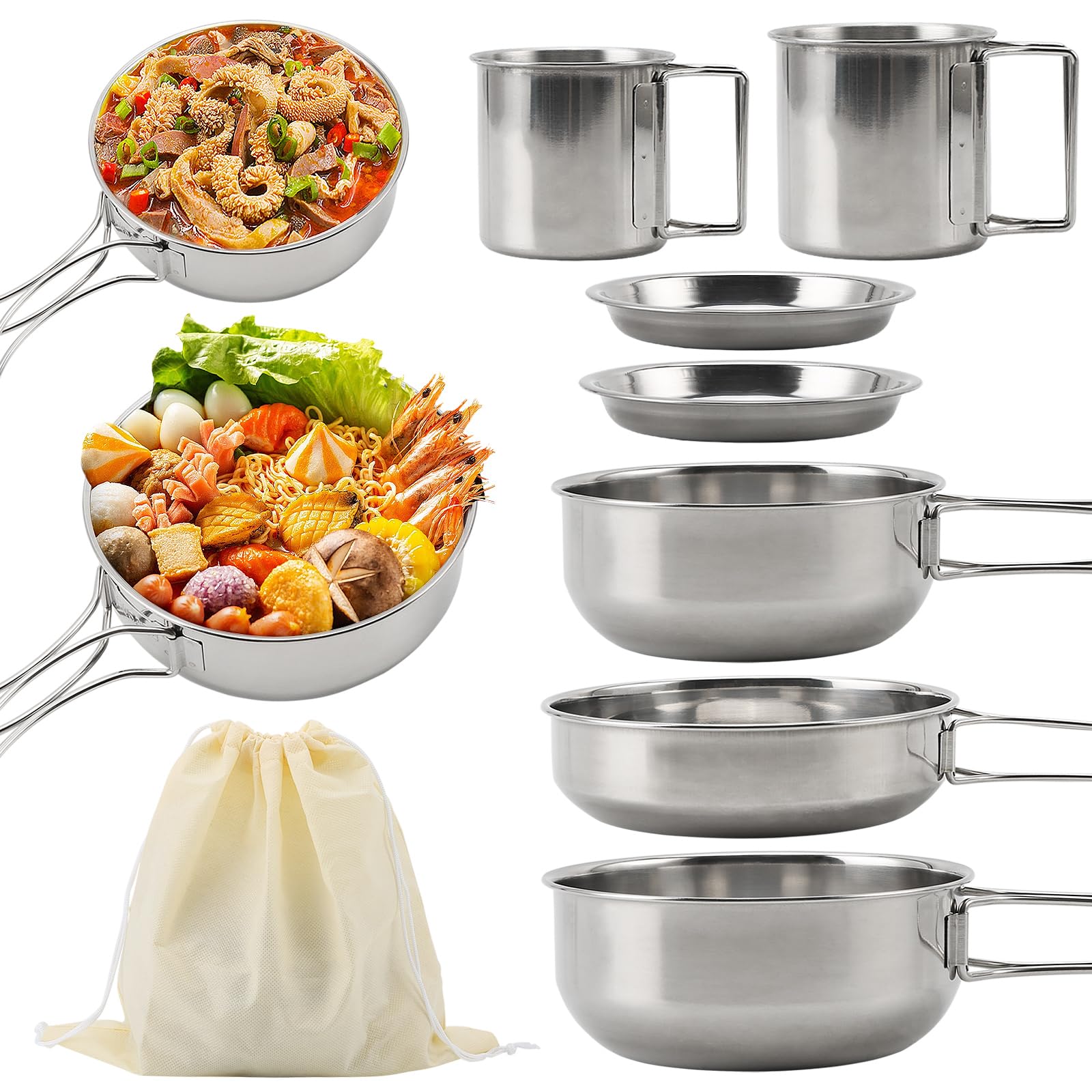 Camping Cooking Set,7Pcs Camping Pan Set for Backpack Cookware Pot